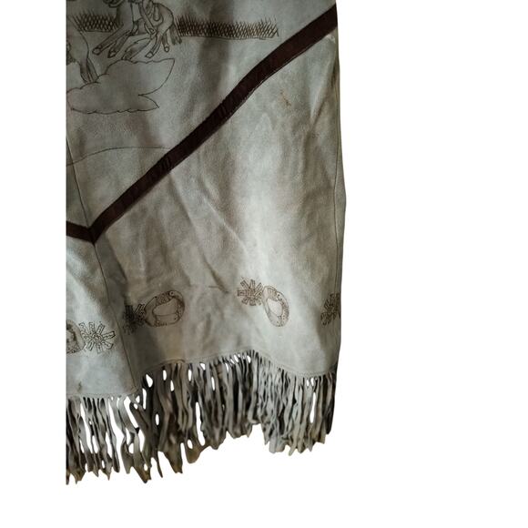 4230) Vintage Unisex Leather Western, Cowboy, Poncho Incised Horse with Fringe - Picture 6 of 8